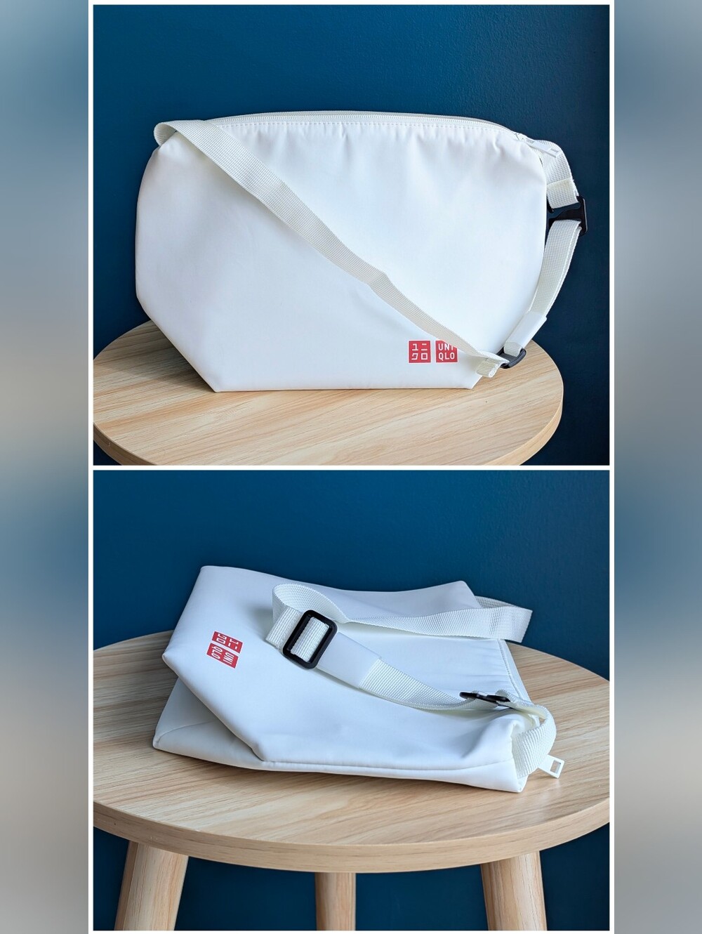 Uniqlo White Insulated Lunch Bag with Red Logo Accent